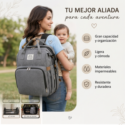 Mochila pañalera con cuna
