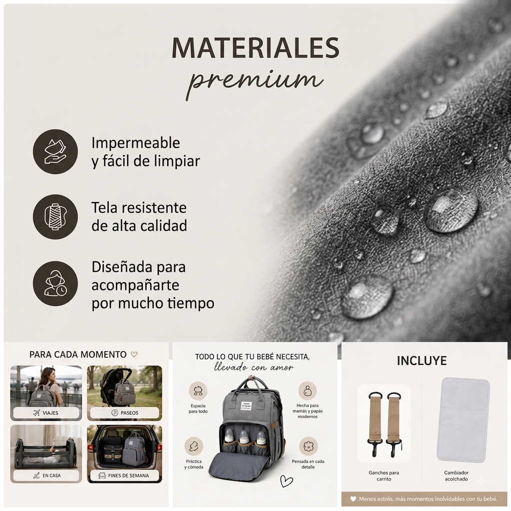 Mochila pañalera con cuna