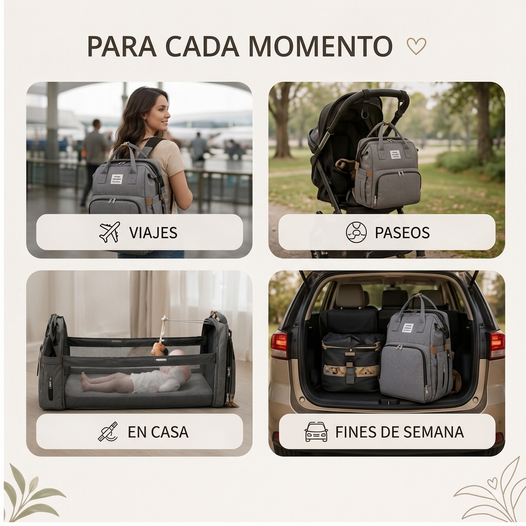 Mochila pañalera con cuna