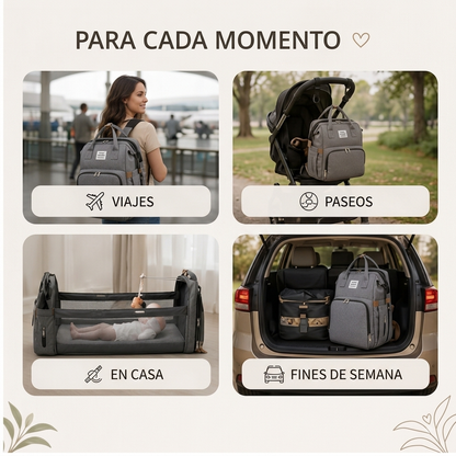 Mochila pañalera con cuna