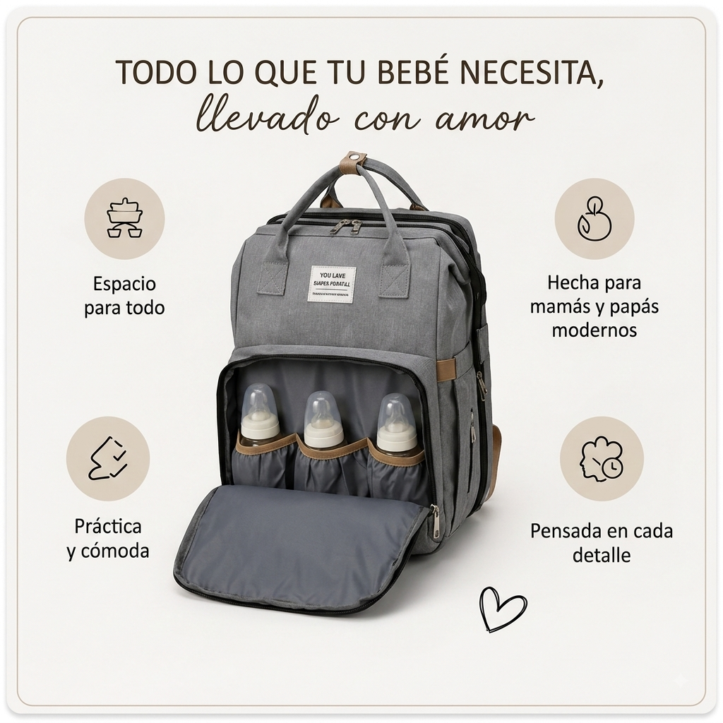 Mochila pañalera con cuna