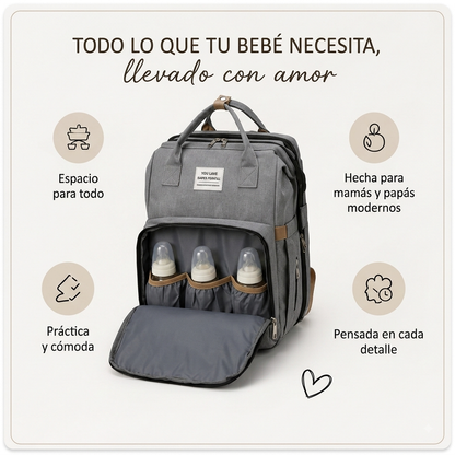 Mochila pañalera con cuna